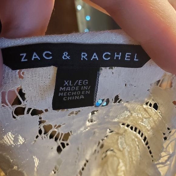 Zac and Rachel White and Blue Peasant Blouse with Lace - Picture 3 of 15